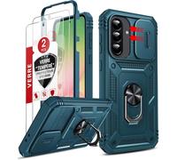 Coque Pour Samsung A56/A 56 5g Avec 2*Verre Trempé+Anneau Support,Full Protection De La Caméra En Pc Dur Anti-Chut Renforcée Armor Heavy Duty Antichoc Bumper Housse Etui¿Bleu