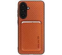 Coque pour Samsung A56 Porte-carte Magnétique Fibre de carbone Marron