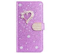 Coque pour Samsung Galaxy A02S Glitter Etui Housse Little Love Design Luxe Bling Portable Cover Paillettes Diamant Hybrid PU Cuir Housse Etui Fermeture Magnétique pour Galaxy A02S - Violet