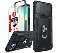Coque Pour Samsung Galaxy A06/A 06(Pas A06s) Avec 2*Verre Trempé+Anneau Support,Full Protection De La Caméra En Pc Dur Anti-Chut Renforcée Armor Heavy Duty Antichoc Bumper Housse Etui¿Noir