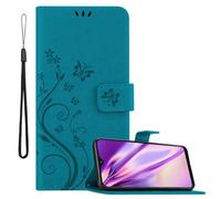 cadorabo Coque pour Samsung Galaxy A20e en Bleu Floral - Housse Protection en Design de Fleur avec Fermoire Magnétique, Stand Horizontal et 3 Fentes Cartes - Portefeuille Etui Poche Folio Case Cover