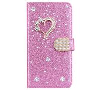 Coque pour Samsung Galaxy A12 5G Glitter Etui Housse Little Love Design Luxe Bling Portable Cover Paillettes Diamant Hybrid PU Cuir Housse Etui Fermeture Magnétique pour Samsung Galaxy A12 5G - Rose