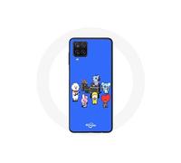 Coque pour Samsung Galaxy A12 BTS BT21 Tata Chimmy Cooky Rj Koya Shooky Et Mang Jouent De la musique Fond Bleu