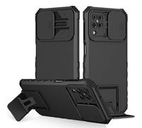 Coque pour Samsung Galaxy A12/M12/F12, Protection de la Caméra Étui avec Lentille Coulissante Couverture, 360 Degres Full Body Armor et Antichoc Protecteur Bumper Support stéréo Housse Étui-Noir