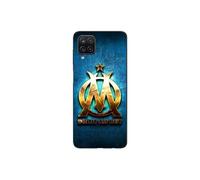 Coque Pour Samsung galaxy A12 OM dorée brilant droit au but fond bleu