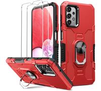 -Coque Pour Samsung Galaxy A13 4g/ 5g / Samsung Galaxy A04s, [2x Verre Trempé][Support Rotatif Stéréo] [Militaire Rigide Pc+Silicone Tpu Bumper] Housse Étuis Protection Armure Antichoc-Rouge