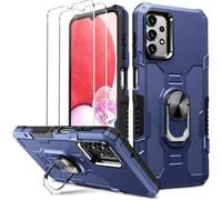 -Coque Pour Samsung Galaxy A13 4g / 5g / Samsung Galaxy A04s, [2x Verre Trempé][Support Rotatif Stéréo] [Militaire Rigide Pc+Silicone Tpu Bumper] Housse Étuis Protection Armure Antichoc-Bleu