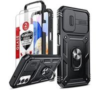Coque Pour Samsung Galaxy A14 4g/5g Avec 2 Verre Trempé,Anneau Support,Protection De La Caméra En Pc Dur Anti-Chut Renforcée Armor Heavy Duty Antichoc Bumper Housse Etui Pour Galaxy A14 Noir