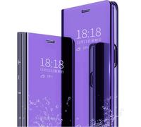 Coque Pour Samsung Galaxy A14 5g Housse Étui+ Verre Trempé Flip Clear View Translucide Miroir Cover Standing 360° Antichoc Smart Cover Bumper Bleu Violet