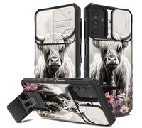Coque pour Samsung Galaxy A15 5G, avec coque d'appareil photo cachée et béquille pliable pour Galaxy A15, anti-rayures et antichoc - Coque de protection intégrale fine pour femmes et filles, fleurs de