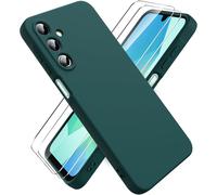 Coque Pour Samsung Galaxy A16 4g/5g, Avec 2 Pièces Protecteur D'écran En Verre Trempé, Housse Silicone Souple Ultra-Mince De Couleur Pure, Coque En Caoutchouc Antichoc - Vert Nuit