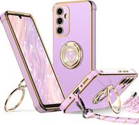 Coque Pour Samsung Galaxy A16 5G, Avec Double Anneau De Support Coeur, Avec Lanière Pour Filles Et Femmes, Coque De Protection Luxe Mignonne Et Scintillante Pour Samsung A16 5G, Violet