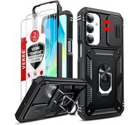 Coque Pour Samsung Galaxy A16/A 16 4g/5g Avec 2*Verre Trempé+Anneau Support,Full Protection De La Caméra En Pc Dur Anti-Chut Renforcée Armor Heavy Duty Antichoc Bumper Housse Etui¿Noir