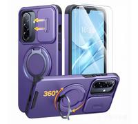 Coque pour Samsung Galaxy A18/A17 Protection Caméra 2 Verres Trempés Violet | 2 Verres Blindés,Protection de l'appareil photo coulissant,Anneau 360°,Militaire,Antichoc,Anti-Rayures,Violet
