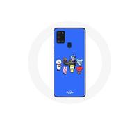 Coque pour Samsung Galaxy A21S BTS BT21 Tata Chimmy Cooky Rj Koya Shooky Et Mang Jouent De la musique Fond Bleu