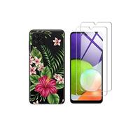 NOVAGO Compatible avec Samsung Galaxy A22 4G -Pack Complet- Coque Résistante Transparente avec Motif imprimé+ 2 Films Protection écran Verre trempé (Exotique)