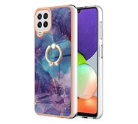 Coque pour Samsung Galaxy A22 4G Marbre,Housse étui gel en silicone Paillette Marbre Texture avec Rotation Bague 360 °Stand Holder anti-dérapant pour Samsung A22 4G pare-chocs TPU Souple,Pourpre