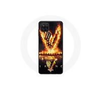 Coque pour Samsung Galaxy A22 4G Vikings Série Saison 6 logo V Epée de Feu Fond Noir