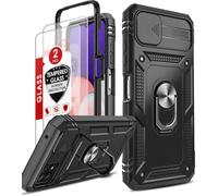 Coque Pour Samsung Galaxy A22 5g Avec 2 Verre Trempé, 360 Full Body Protection De La Caméra En Pc Dur Anti-Chut Renforcée Armor Heavy Duty Antichoc Bumper Housse Etui Pour Samsung A22 5g Noir