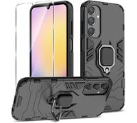 Coque Pour Samsung Galaxy A25 5g Avec Verre Trempé Inclus ¿ Étui Antichoc Qualité Militaire Tpu+Pc, Anneau Support Métallique Multifonction & Plaque Intégrée, Noir
