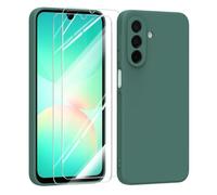 HQ-CLOUD® Coque pour Samsung Galaxy A26 5G + 2 Verre trempé Coque Silicone Liquide Intérieur Microfibre Vert Fonce