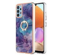 Coque pour Samsung Galaxy A32 4G Marbre,Housse étui gel en silicone Paillette Marbre Texture avec Rotation Bague 360 °Stand Holder anti-dérapant pour Samsung A32 4G pare-chocs TPU Souple,Pourpre