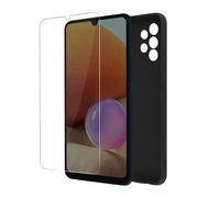 Coque pour Samsung Galaxy A32 Souple Noir et Verre Trempé 9H Transparent