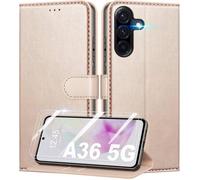 Coque pour Samsung Galaxy A36 5G / A56 5G + 2 Pièces Verre Trempé, Pochette de Portefeuille Etui à Rabat - Rose - TECHTA