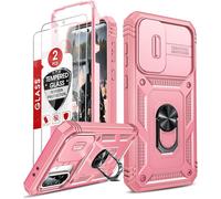 Coque Pour Samsung Galaxy A36/A 36 5g Avec 2*Verre Trempé+Anneau Support, Full Protection De La Caméra En Pc Dur Anti-Chut Renforcée Armor Heavy Duty Antichoc Bumper Housse Etui¿Rose