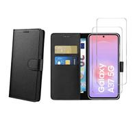 Coque pour Samsung Galaxy A37 5G et 2 Verres Trempé - Portefeuille Noir Rabat Clapet Aimanté Rangement Cartes Phonillico®