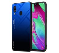 cadorabo Housse Compatible avec Samsung Galaxy A40 en Bleu - Noir - Coque de Protection Bicolore en Silicone TPU et Dos en Verre trempé