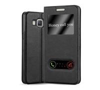 cadorabo Coque pour Samsung Galaxy A5 2015 en Noir COMÈTE - Housse Protection avec Stand Horizontal et Deux Fenêtres - Portefeuille Etui Poche Folio Case Cover