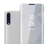 cadorabo Coque Compatible avec Samsung Galaxy A50 / A30s / A50s en Agate Argent - Miroir Clear View - Pochette de Protection avec Fonction de Support Protection à 360 Degrés Style Livre Ultra Slim
