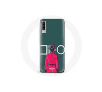 Coque pour Samsung Galaxy A50 Squid Game Soldat Rouge avec Masque Cercle Fond Vert