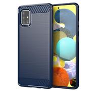 cadorabo Coque pour Samsung Galaxy A51 5G en Bleu BROSSÉ - Coque de Téléphone Portable en Silicone TPU en Fibre Optique de Carbone en Acier Inoxydable - Coque de Protection Etui Souple Ultra Mince