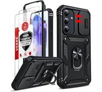 Coque Pour Samsung Galaxy A55 5g Avec 2*Verre Trempé+Anneau Support,Full Protection De La Caméra En Pc Dur Anti-Chut Renforcée Armor Heavy Duty Antichoc Bumper Housse Etui Coque A55 5g-Noir