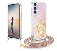 Coque pour Samsung Galaxy A55 5G avec Cordon,Transparente Crystal Glitter Sequins Liquid Galaxy A55 5G Housse,Silicone TUP Antichoc pour Samsung Galaxy A55 5G avec Cordon Collier Réglable Case Cover