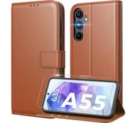 Coque pour Samsung Galaxy A55 5G [Verre Tremp¿¿ Protection *1] [Blocage du Signal RFID] [Premium PU] [Pochette de Portefeuille] Etui ¿¿ Rabat pour Samsung A55 5G,Marron