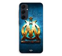 Coque Pour Samsung Galaxy A55 Om Dorée Brilant Droit Au But Fond Bleu Maniacase