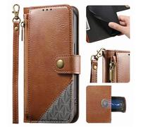 Coque pour Samsung Galaxy A57 5G Etui Housse de Protection en Cuir PU Vintage Portefeuille Pochette 6.7 Pouces Étui pour Téléphone Portable avec Cordon [Fermeture Eclair][Porte Carte][Support]-Marron