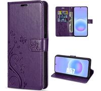 Coque pour Samsung Galaxy A57 5G, Protection Rabat Cuir PU Violet Foncé Motif Papillon Fleurs