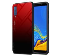 cadorabo Housse Compatible avec Samsung Galaxy A7 2018 en Rouge - Noir - Coque de Protection Bicolore en Silicone TPU et Dos en Verre trempé