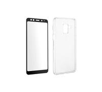 Coque pour Samsung A8 Silicone Souple Film Verre Trempé 9H Noir