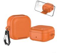 Coque pour Samsung Galaxy Buds 4 et 4 Pro avec verrouillage sécurisé et support de téléphone intégré - Coque de protection ABS antichoc avec boucle porte-clés - Vert armée (orange)