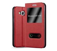 cadorabo Coque pour Samsung Galaxy J5 2015 en Rouge Safran - Housse Protection avec Stand Horizontal et Deux Fenêtres - Portefeuille Etui Poche Folio Case Cover