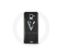 Coque pour Samsung Galaxy J6 2018 Vikings Série Saison 6 logo V Epée Gris Fond Noir