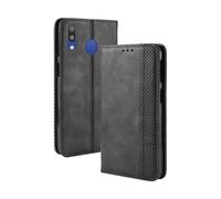 Coque pour Samsung Galaxy M20,Flip magnétique rétro,étui de téléphone en Cuir PU,Conception de Portefeuille avec 3 Fentes à Cartes et 1 Pince à Argent -Black