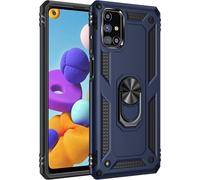 Coque Pour Samsung Galaxy M31s, Étui De Protection Slim Soft Tpu + Pc,Heavy Duty, Slim Dual Layer Protective Housse Etui Coque Avec Support De Bague En Métal, Bleu