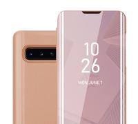cadorabo Coque Compatible avec Samsung Galaxy S10 Plus en KUNZIT Rose - Miroir Clear View - Pochette de Protection avec Fonction de Support Protection à 360 Degrés Style Livre Ultra Slim Case