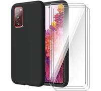Coque pour Samsung Galaxy S20 FE 5G+3 Pièces Film de Protection en Verre Trempé Noir Coque Souple en Silicone TPU pour 6.5"" S